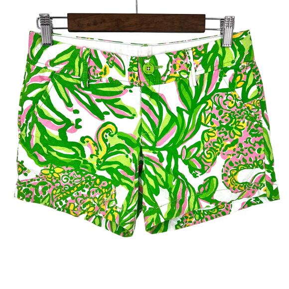 Lilly Pulitzer The Callahan Shorts Sz 0 Tropical Green Beach Beach Ocean Pool - Picture 1 of 9